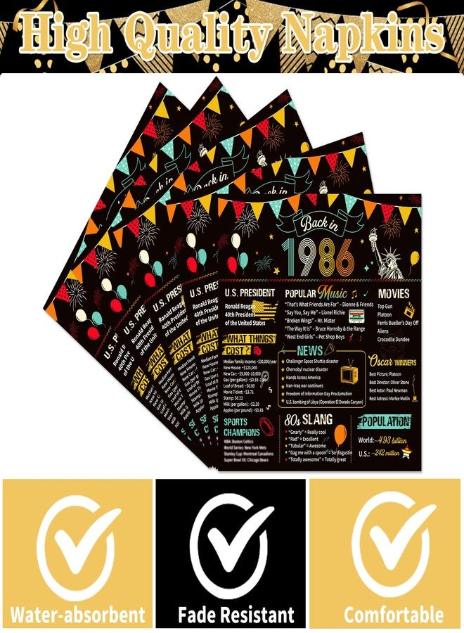 refavor Vintage 40th Birthday Napkins, 50PCS Back in 1986 Birthday Party Decorations Supplies for Men Women, Colorful Cheers to 40 Years Disposable Napkin - Image 2